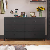 Sikaic Dressers 6 Drawers Dresser with Heavy Sturdy Steel Frame Black