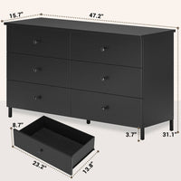 Sikaic Dressers 6 Drawers Dresser with Heavy Sturdy Steel Frame Black