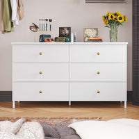Sikaic Dressers 6 Drawers Dresser with Heavy Sturdy Steel Frame White