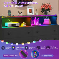 Sikaic Dressers 6 Drawers LED Dresser with Outlets Open Space Black