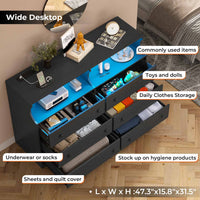 Sikaic Dressers 6 Drawers LED Dresser with Outlets Open Space Black