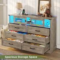 Sikaic Dressers 6 Drawers LED Dresser with Outlets Rustic Oak