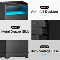 Sikaic Nightstands LED Nightstand with Charging Station 3 Drawers and Open Storage Black