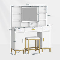 Sikaic Vanities Makeup Vanity Set with Mirror and Lights Charging Station White