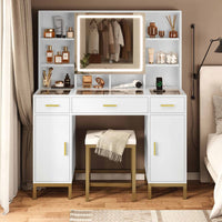 Sikaic Vanities Makeup Vanity Set with Mirror and Lights Charging Station White