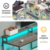 Sikaic Gaming Desk 66 Inches L Shaped Corner Two Person Gaming Desk with File Drawer Power Outlet Led Lights Monitor Shelf