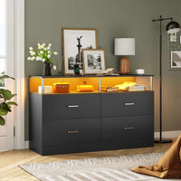 Sikaic Dressers 4 Drawers Dresser with Charging Station Column Design Black