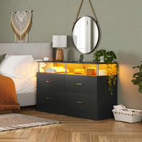 Sikaic Dressers 4 Drawers Dresser with Charging Station Column Design Black