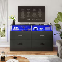 Sikaic Dressers 4 Drawers Dresser with Charging Station Column Design Black