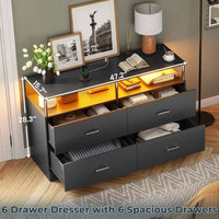 Sikaic Dressers 4 Drawers Dresser with Charging Station Column Design Black