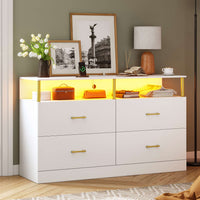 Sikaic Dressers 4 Drawers Dresser with Charging Station Column Design White