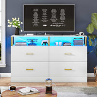 Sikaic Dressers 4 Drawers Dresser with Charging Station Column Design White