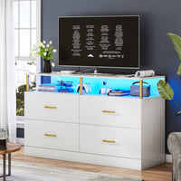 Sikaic Dressers 4 Drawers Dresser with Charging Station Column Design White