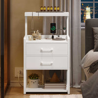 Sikaic Nightstands LED Nightstand with Charging Station Drawers Storage Shelves White
