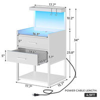 Sikaic Nightstands LED Nightstand with Charging Station Drawers Storage Shelves White