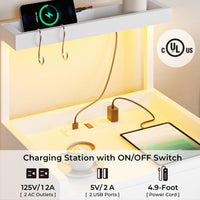 Sikaic Nightstands LED Nightstand with Charging Station Drawers Storage Shelves White
