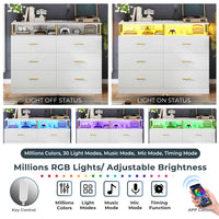 Sikaic Dresser 6 Drawers Led Wide Dresser with Column Design & Charging Station White