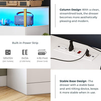 Sikaic Dresser 6 Drawers Led Wide Dresser with Column Design & Charging Station White