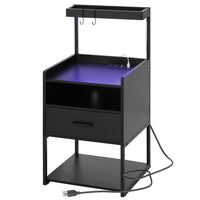 Sikaic Nightstand LED Nightstand with Charging Station & Shelf Black