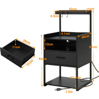 Sikaic Nightstand LED Nightstand with Charging Station & Shelf Black