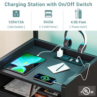 Sikaic Nightstand LED Nightstand with Charging Station & Shelf Black