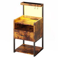 Sikaic Nightstand LED Nightstand with Charging Station & Shelf Brown