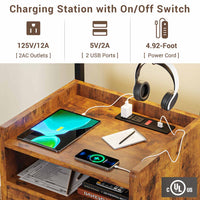 Sikaic Nightstand LED Nightstand with Charging Station & Shelf Brown