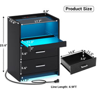 Sikaic Nightstand LED Nightstand with Charging Station Drawers Black