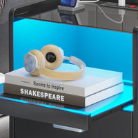 Sikaic Nightstand LED Nightstand with Charging Station Drawers Black