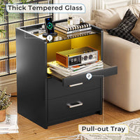 Sikaic Nightstand LED Nightstand with Charging Station Drawers Black
