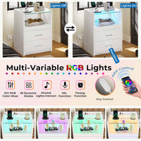 Sikaic Nightstand LED Nightstand with Charging Station Drawers White