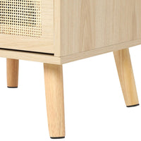 Sikaic Nightstand Rattan LED Nightstand with Charging Station Boho Bedside Table with 2 Drawers Natural