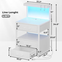 Sikaic Nightstand LED Nightstand with Charging Station 3 Drawers White
