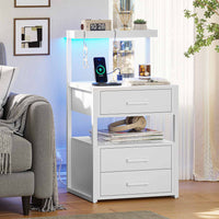 Sikaic Nightstand LED Nightstand with Charging Station 3 Drawers White