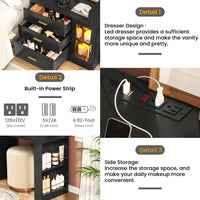 Sikaic Makeup Vanity LED Makeup Vanity Dresser with Mirror and Charging Station & 5 Drawers Cabinet Storage Black