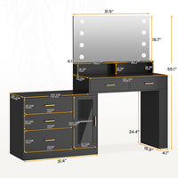 Sikaic Makeup Vanity LED Makeup Vanity Dresser with Mirror and Charging Station & 5 Drawers Cabinet Storage Black