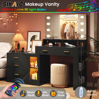 Sikaic Makeup Vanity LED Makeup Vanity Dresser with Mirror and Charging Station & 5 Drawers Cabinet Storage Black