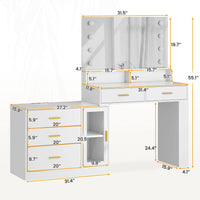 Sikaic Makeup Vanity LED Makeup Vanity Dresser with Mirror and Charging Station & 5 Drawers Cabinet Storage White