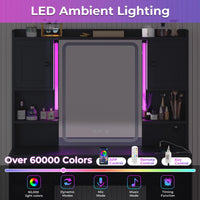 Sikaic Makeup Vanity Makeup Vanity Desk with Charging Station Mirror & Time Display & Ambient Light 5 Drawers & 4 Storage Cabinets Black