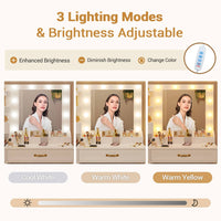 Sikaic Makeup Vanity Sikaic Glass Top Makeup Vanity Desk with Lighted Mirror & Bench Charging Station Double Door Cabinet White & Gold