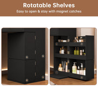 Sikaic Makeup Vanity Corner LED Makeup Vanity Desk with Storage Stool and Charging Station Mirror Drawers, Rotating Shelves Black