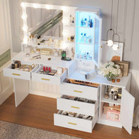 Sikaic Makeup Vanity LED Makeup Vanity with Dresser Charging Station Mirror Drawers & Shelves White