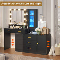 Sikaic Makeup Vanity LED Makeup Vanity with Dresser Charging Station Mirror Drawers & Shelves Black