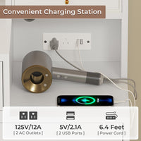 Sikaic Makeup Vanity LED Makeup Vanity with Charging Station & 3-Layer Jewelry Box Sliding Mirror & 5 Drawers & Shelves White