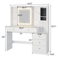 Sikaic Makeup Vanity LED Makeup Vanity with Charging Station & 3-Layer Jewelry Box Sliding Mirror & 5 Drawers & Shelves White