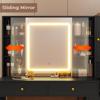 Sikaic Makeup Vanity LED Makeup Vanity with Charging Station & 3-Layer Jewelry Box Sliding Mirror & 5 Drawers & Shelves Black