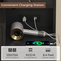 Sikaic Makeup Vanity LED Makeup Vanity with Charging Station & 3-Layer Jewelry Box Sliding Mirror & 5 Drawers & Shelves Black