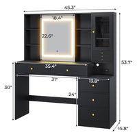 Sikaic Makeup Vanity LED Makeup Vanity with Charging Station & 3-Layer Jewelry Box Sliding Mirror & 5 Drawers & Shelves Black