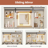 Sikaic Makeup Vanity LED Vanity Desk with Sliding Mirror and Lights Large Makeup Vanity with Glass Top & Charging Station 5 Drawers & Shelves & Cabinets Antique White