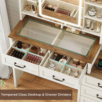 Sikaic Makeup Vanity LED Mirror Glass Top Vanity Desk with Dresser & Charging Station Drawers & Shelves White